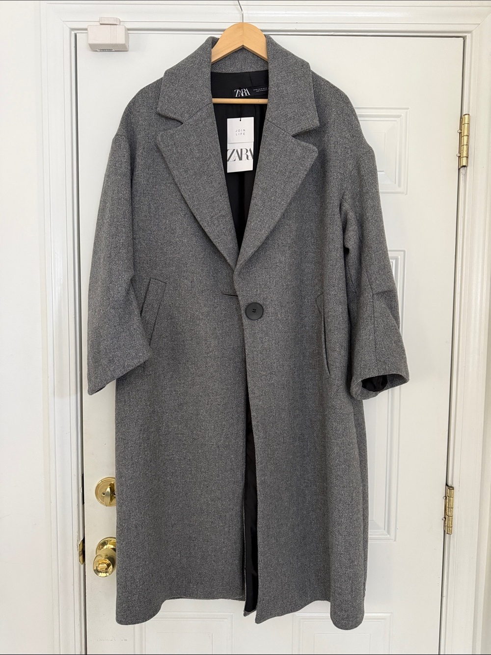 Zara Gray Single-Button Trench Coat wool blended oversized S-L